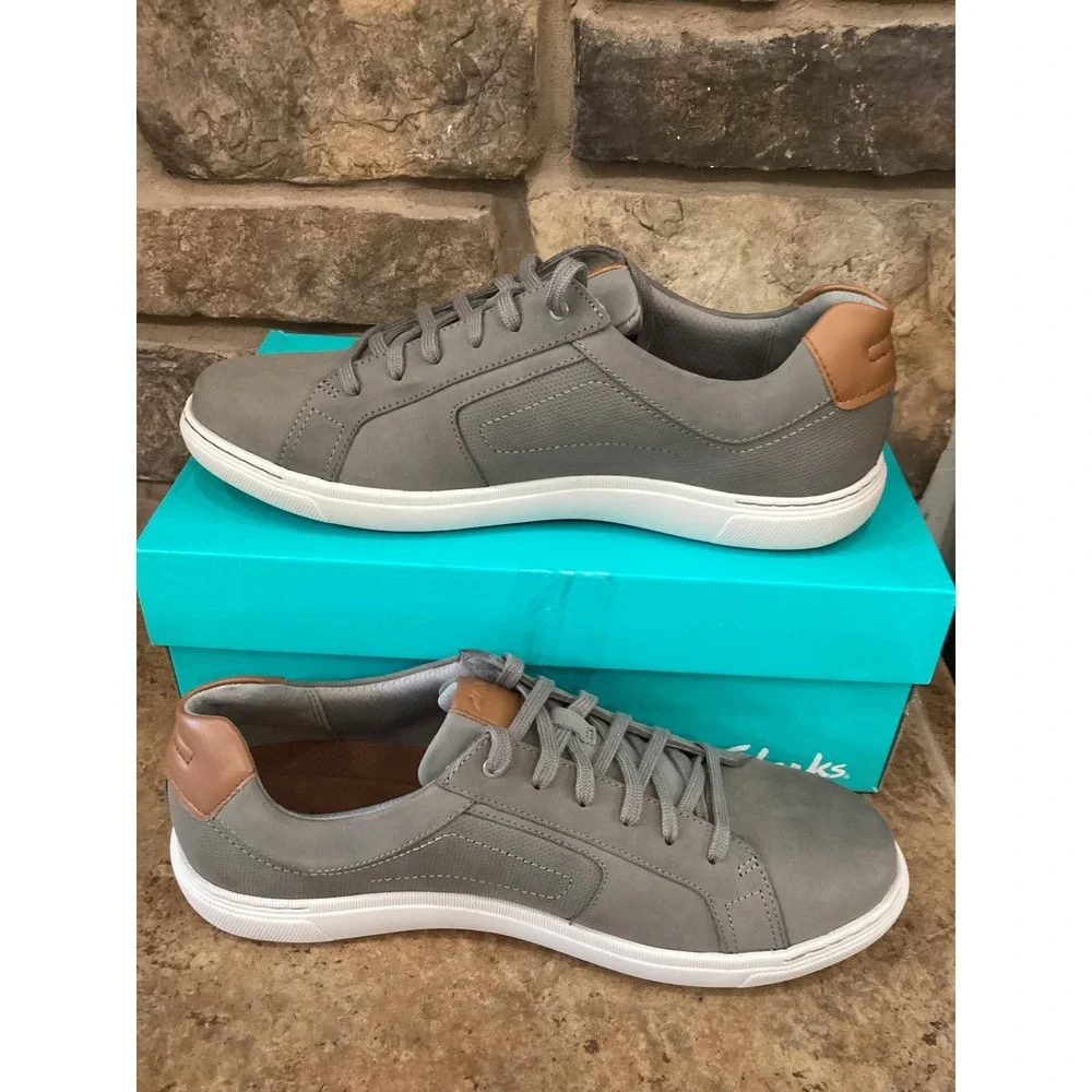 Clarks Mapstone Lace Mens 11 Grey Nubuck Leather Sneakers 261873847100 New